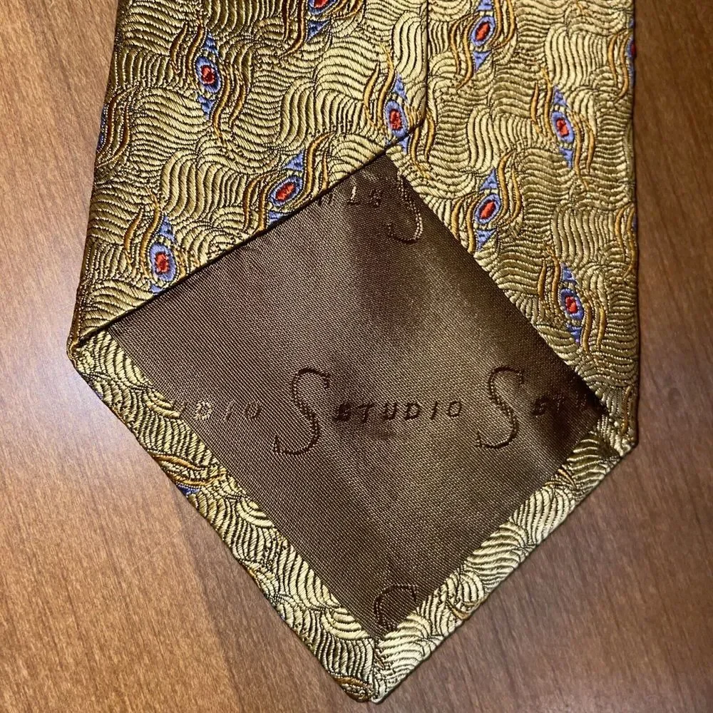 Robert Talbott Studio Neck Tie Men‎ Yellow Gold Hand Sewn Imported Silk Made USA